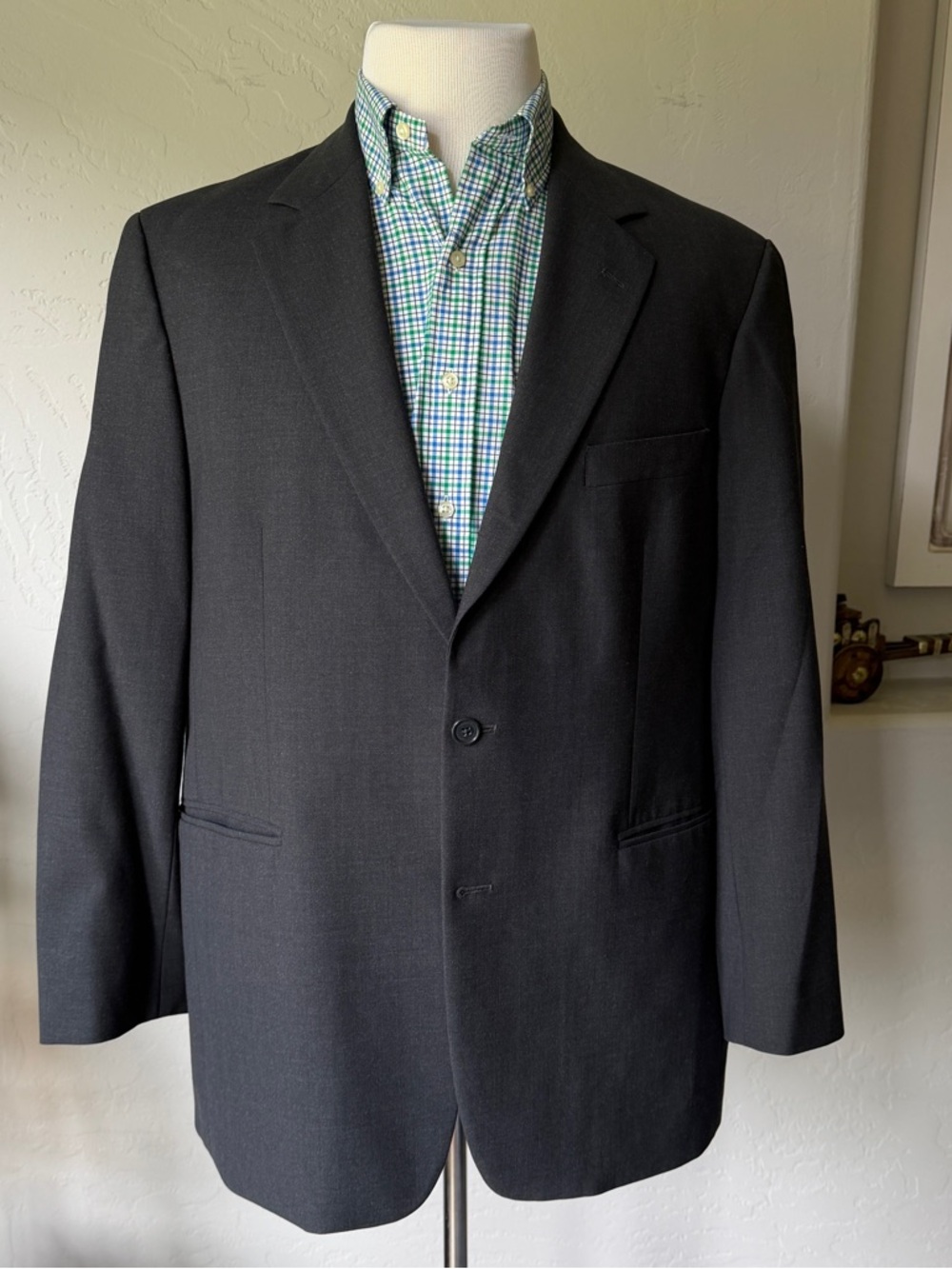 Brooks Brothers 346 Stretch Black Wool-Blend‎ Two Button Blazer Jacket Size 42R